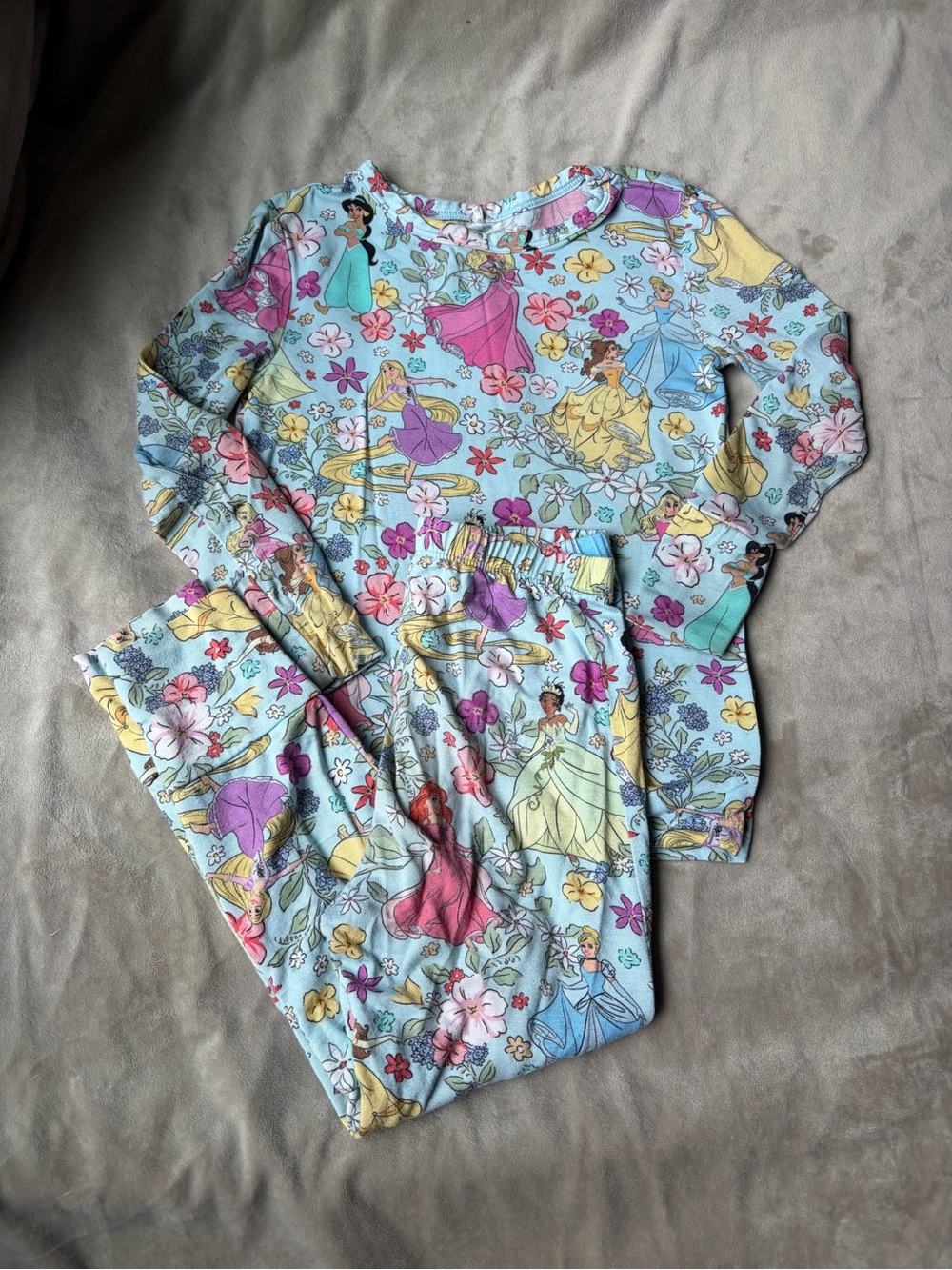 Posh Peanut Light Blue Disney Princess Floral Pajama Set 3/4T
